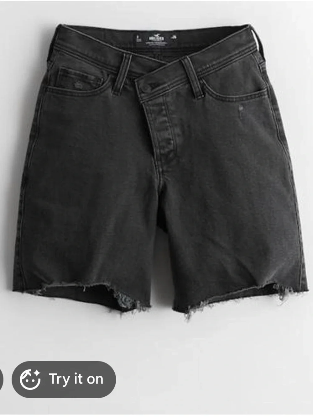 Hollister Ultra High Rise Dad Long Shorts Black Washed Denim Distressed 7”